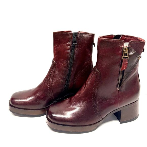 MIZ MOOZ SOFT LEATHER BOOTS SIDE ZIP WINE 37EU / 7US NEW Z-127 - Picture 2 of 5
